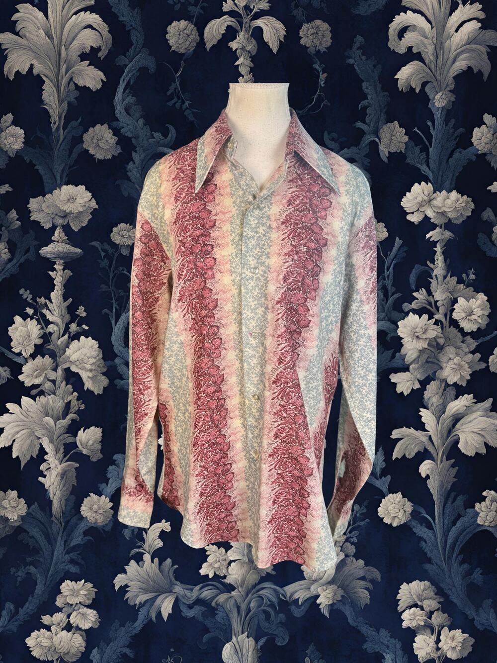 Vintage 70s National Shirt Shops Ever-Pressed Floral Stripe Button Down Shirt M